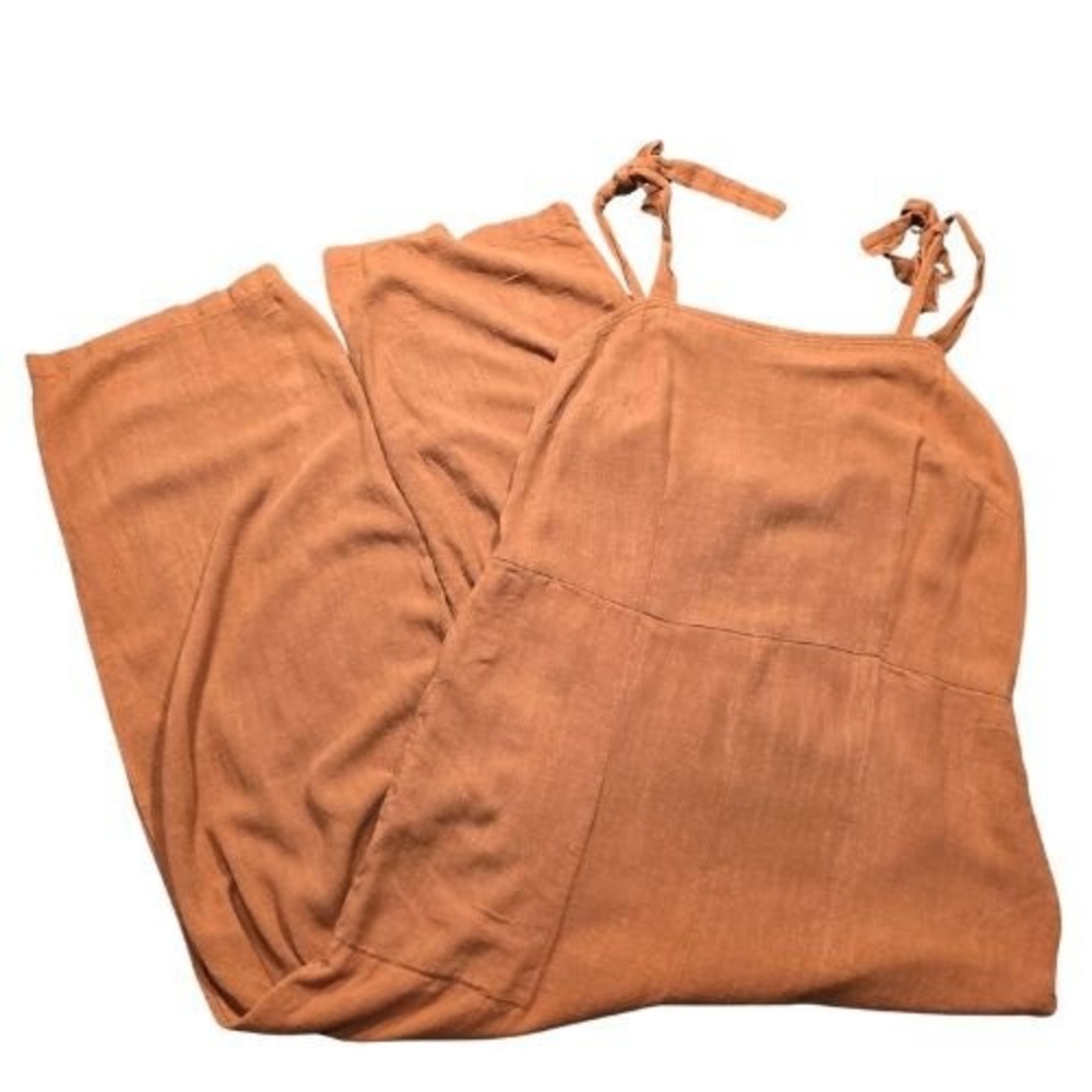 Universal Thread Terracotta Linen Blend Tie Shoulder Wide Leg Jumpsuit Boho